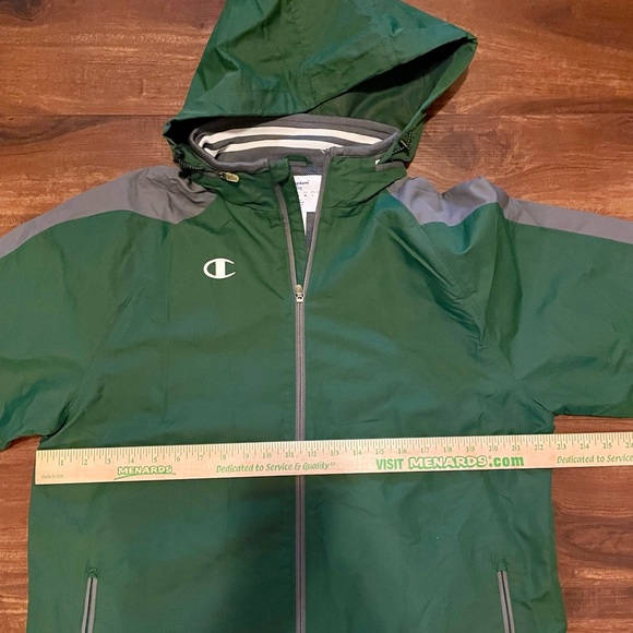Champion Size Medium Green Full Zip Green Windbreaker with hood & pockets - Picture 5 of 7